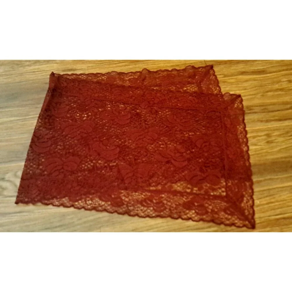 Burgundy Lace Table Runner Floral Dresser Scarf Country Cottage Farmhouse 40x14